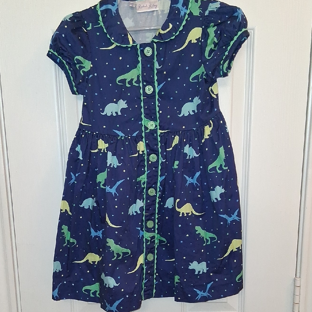 Rachel Riley Dinosaur Print Button-Up Dress 4Y